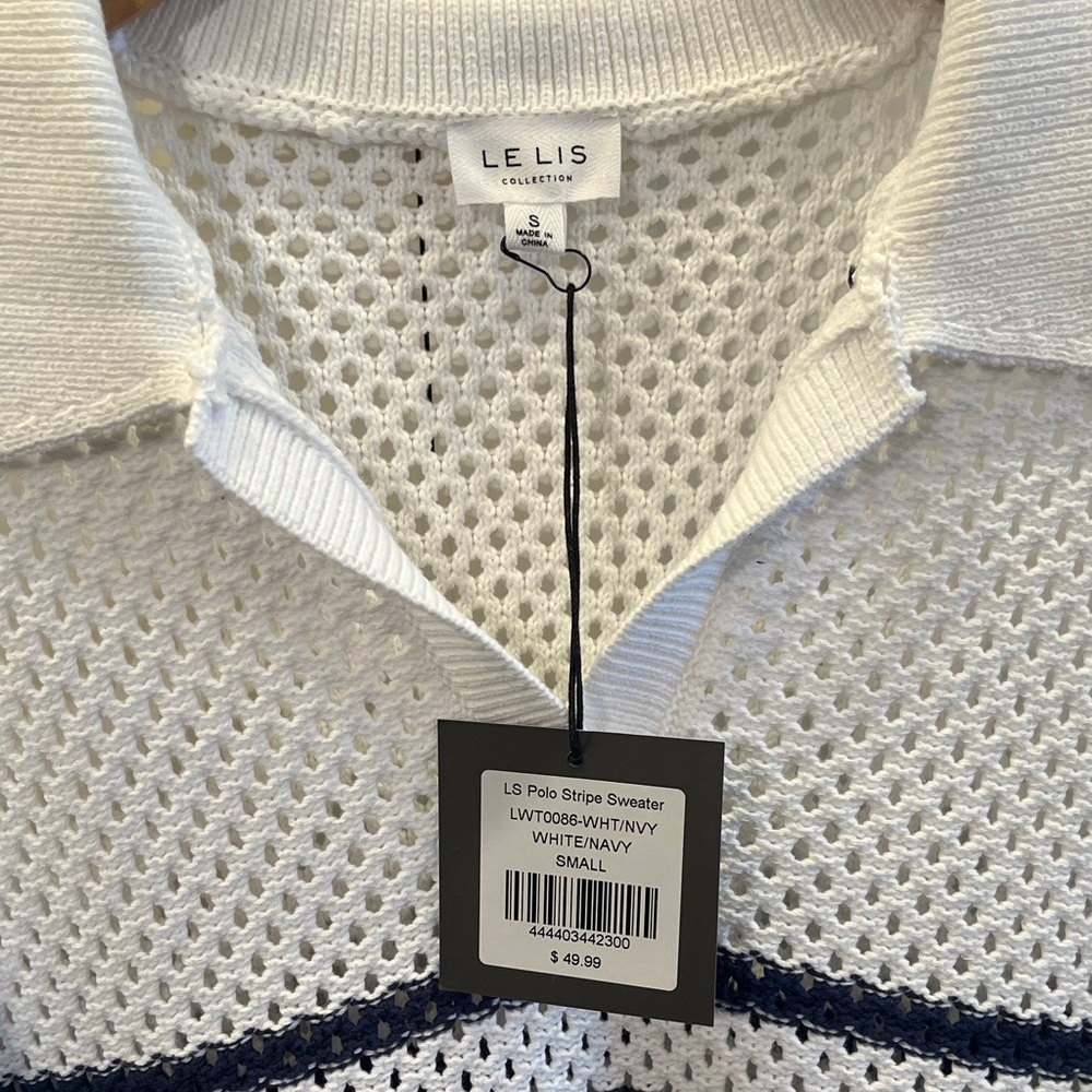 Womens’ Le Lis White and Navy Polo-collar Sweater Small - Picture 2 of 3
